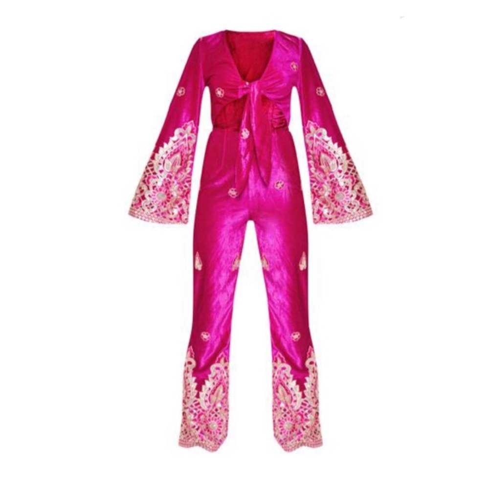 Pretty Little Thing Fuchsia Velvet Jumpsuit